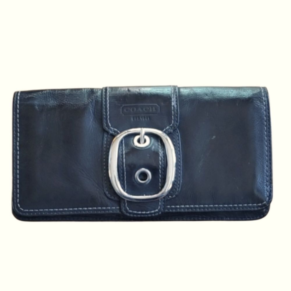 Coach Vintage Black Patent Leather Buckle Clutch